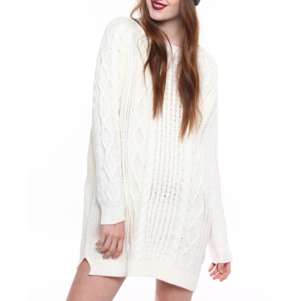 MINKPINK Chalet Girl Cable Knit Sweater Dress S